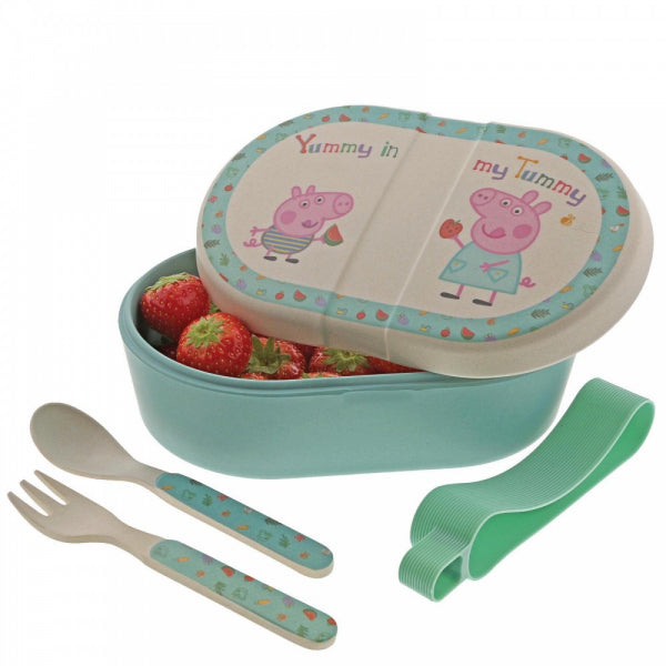 Peppa Pig Bamboo Snack Box with Cutlery Set - The Cooks Cupboard Ltd