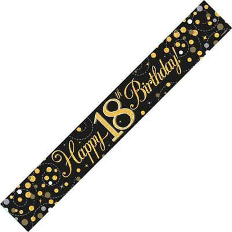 Black & Gold Age 18 18th Birthday Celebration Happy Birthday Banner