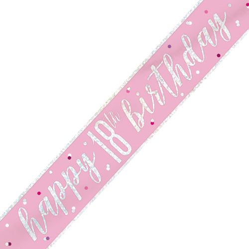 Pink & Silver Age 18 18th Birthday Celebration Happy Birthday Banner