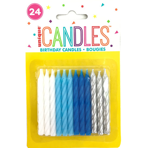 Blue, White & Silver Birthday / Celebration Candles - Pack of 24 - Kate's Cupboard