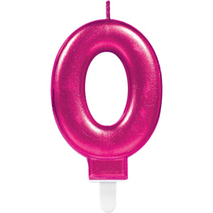 Number 0 Birthday Candle - Bright Pink 7.5cm - The Cooks Cupboard Ltd