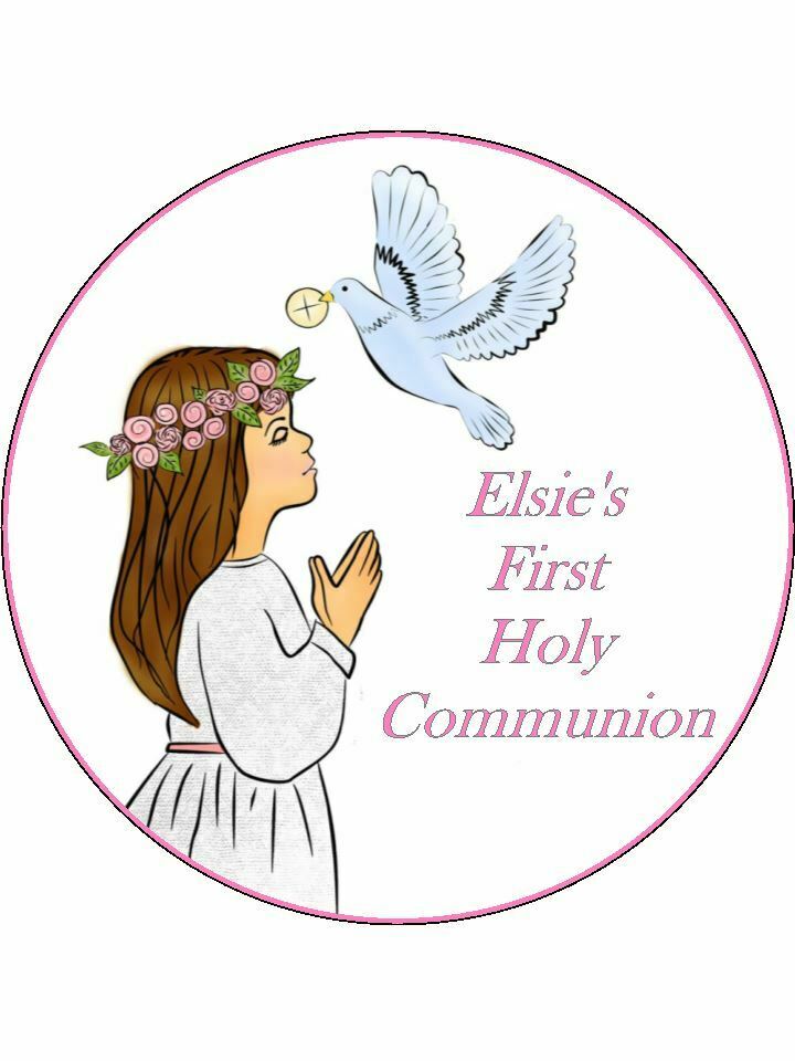 1st Holy Communion Girl Personalised Edible Cake Topper Round Icing Sheet - The Cooks Cupboard Ltd