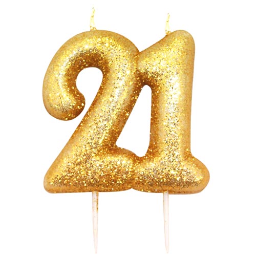 Age 21 Twenty One Gold Glitter Celebration Birthday Candle