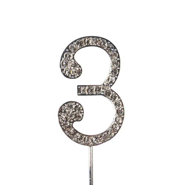 Diamante Number Cake Topper on pick -3 - The Cooks Cupboard Ltd