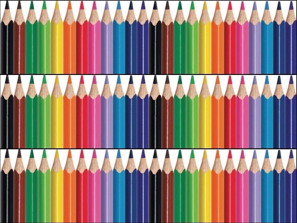 Pencils Colourful Bright Ribbon Border Edible Printed Icing Sheet Cake Topper