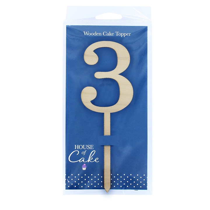 Wooden Number Cake Pic Instant Numeral Topper - 3 - The Cooks Cupboard Ltd