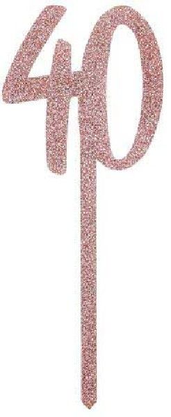 Rose Gold Glitter Acrylic Number 40 40th Age Cake Topper