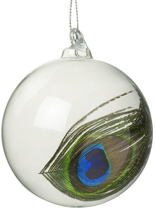 Glass Peacock Feather Decorative Christmas Bauble Hanging Decoration - Kate's Cupboard