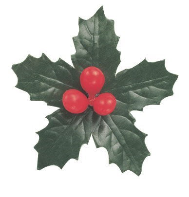 Paper and Plastic 5 Leaf Holly Christmas Cake or Yule Log Decoration 70mm - Kate's Cupboard