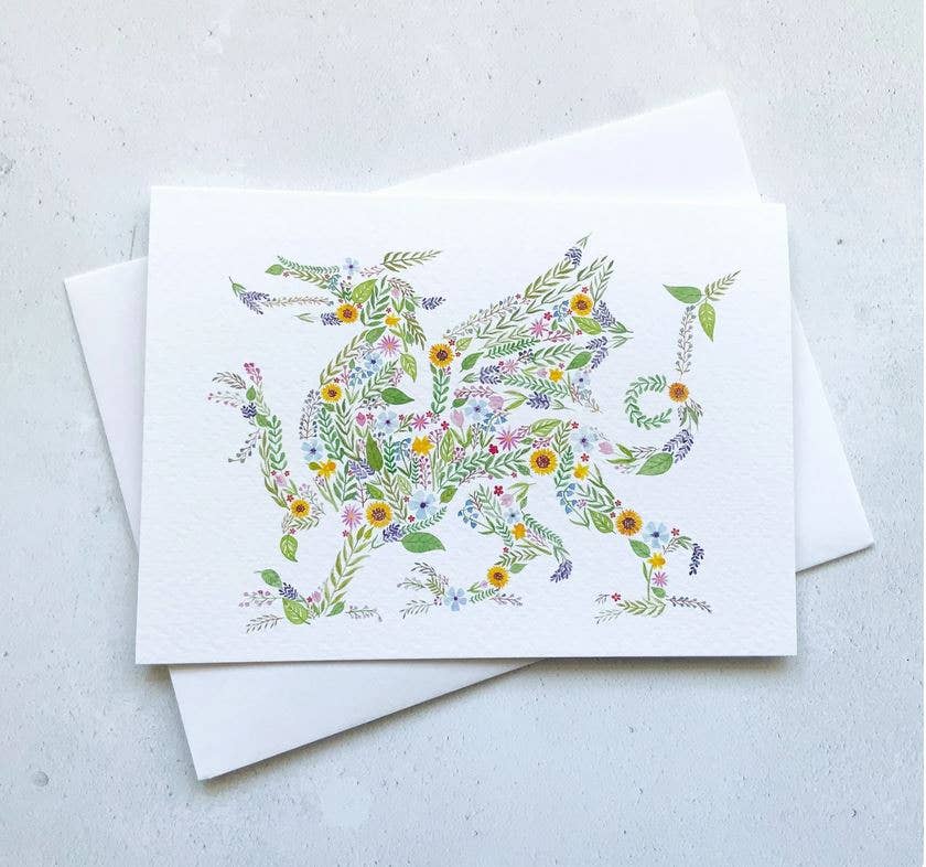 Eleri Haf Designs - Floral Welsh Dragon Greeting Card