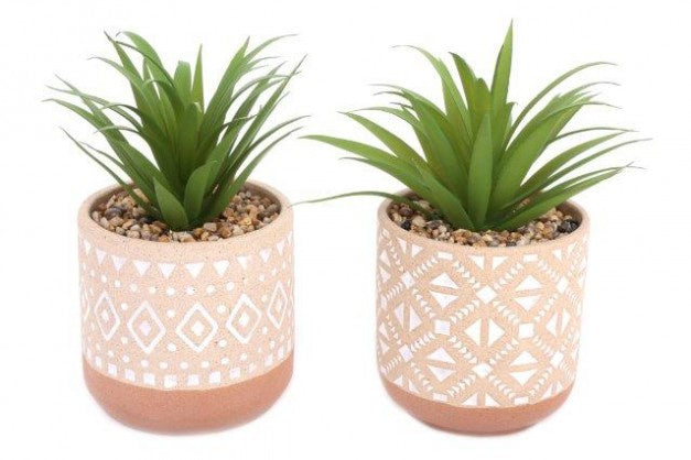 Artificial Potted Succulent in ceramic Pots with Geometric style design - Sold singly - The Cooks Cupboard Ltd
