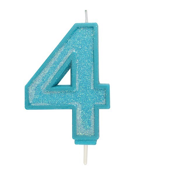 Blue Sparkle Numeral Candle - Number 4 - 70mm - The Cooks Cupboard Ltd