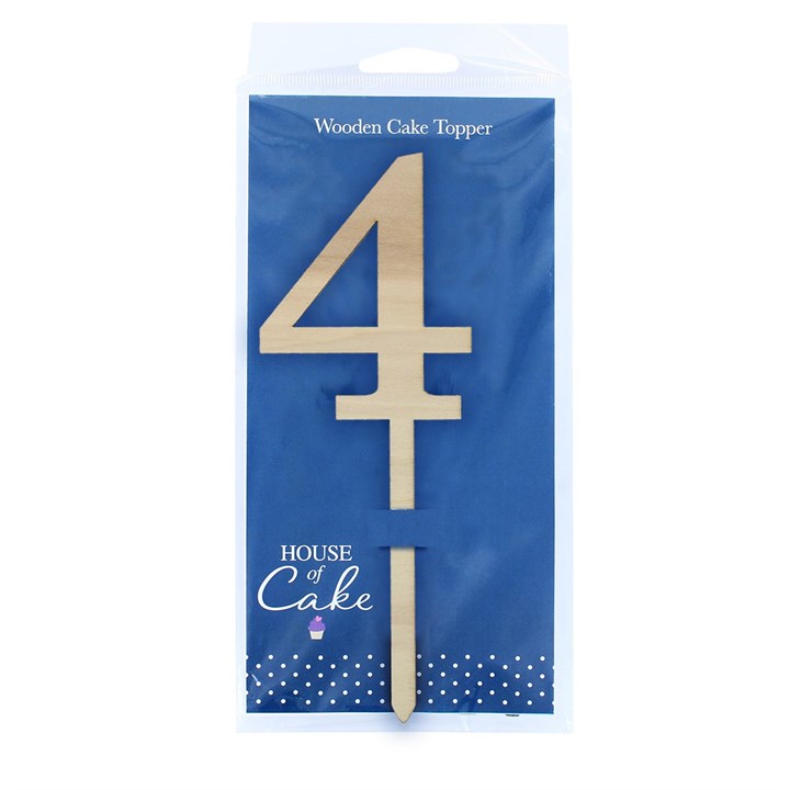 Wooden Number Cake Pic Instant Numeral Topper - 4 - The Cooks Cupboard Ltd