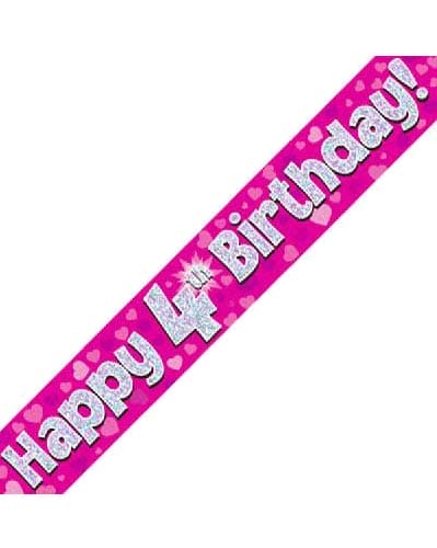 Pink Theme Age 4 4th Birthday Celebration Happy Birthday Banner
