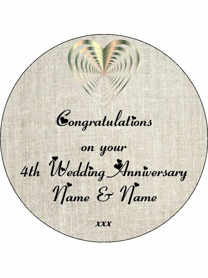 4th Fourth Linen Wedding Anniversary Personalised Edible Cake Topper Round Icing Sheet - The Cooks Cupboard Ltd