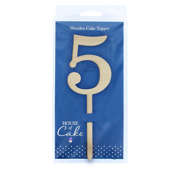 Wooden Number Cake Pic Instant Numeral Topper - 5 - The Cooks Cupboard Ltd