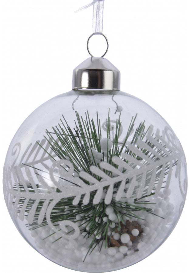 Pine Cone and Snow Filled Glass Christmas Hanging - The Cooks Cupboard Ltd