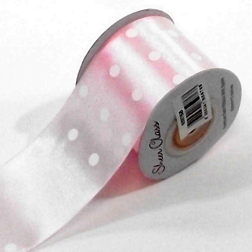 Satin Ribbon with Polka Dot Spots 50mm - Baby Pink - The Cooks Cupboard Ltd