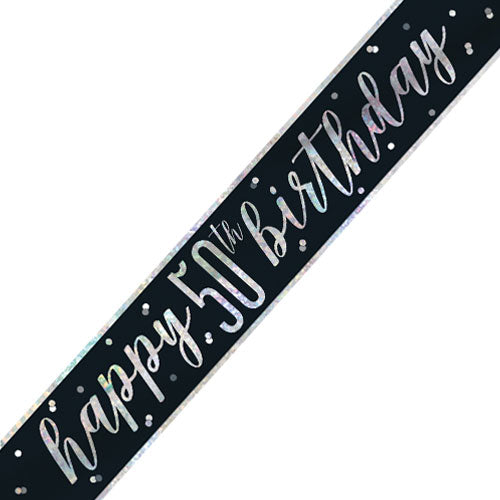 50th Birthday Glitz Black & Silver Foil Banner - 9ft - The Cooks Cupboard Ltd