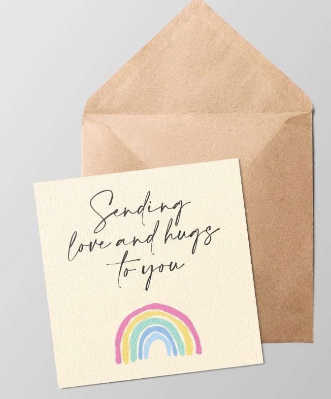 Greeting Card with Envelope -  Sending love and Hugs to you Rainbow Design
