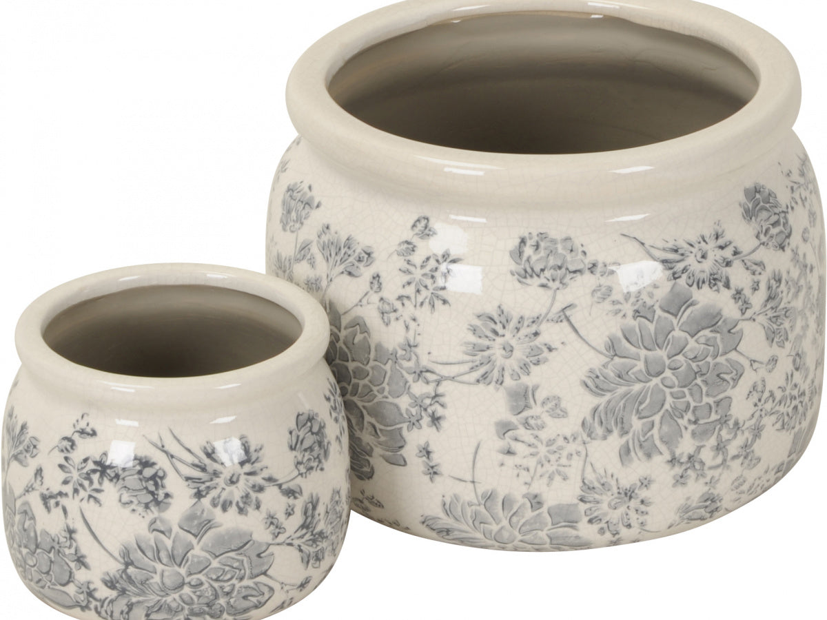 Vintage Style Distressed Crackle Glaze Blue/Grey Ceramic Planters - Sold Singly - The Cooks Cupboard Ltd