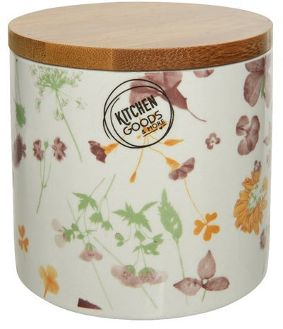 Floral Porcelain Pretty Storage Jar with Wooden Lid - The Cooks Cupboard Ltd