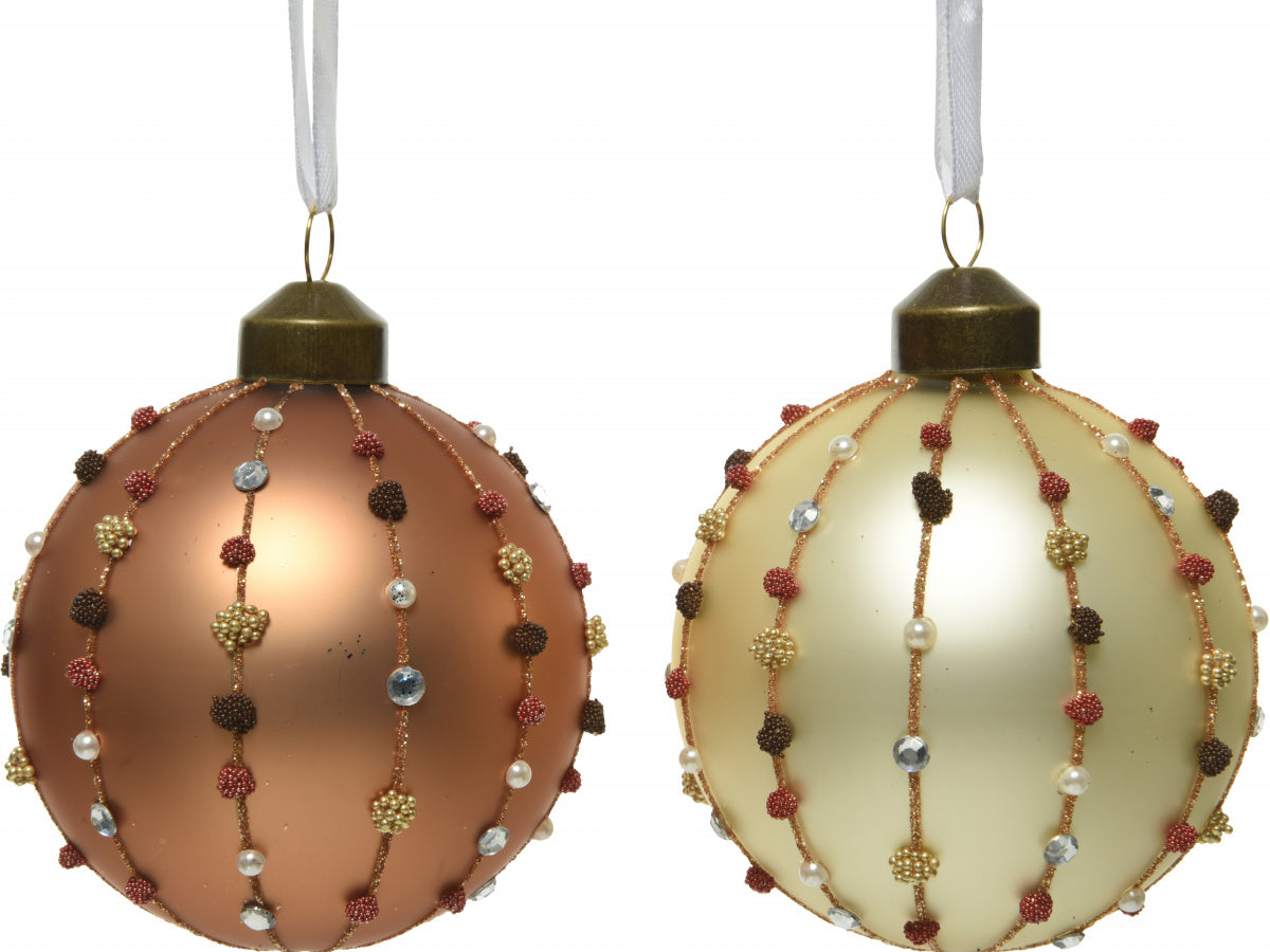 Pom Pom Look Glass Christmas Hanging Bauble - Bronze & Copper - The Cooks Cupboard Ltd