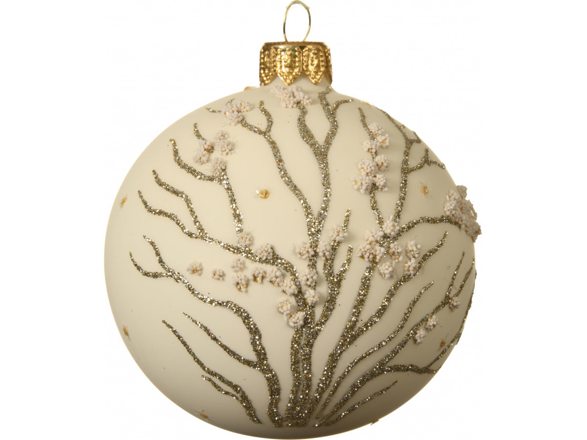 Cream and Gold Blossom Tree Decorative Christmas Bauble Hanging Decoration - The Cooks Cupboard Ltd