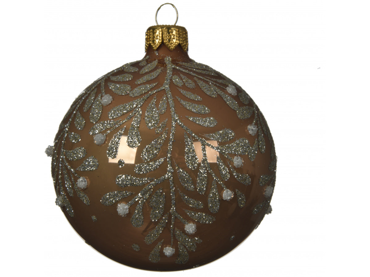 Bronze Toned with Leaf Detail Decorative Christmas Bauble Hanging Decoration - The Cooks Cupboard Ltd