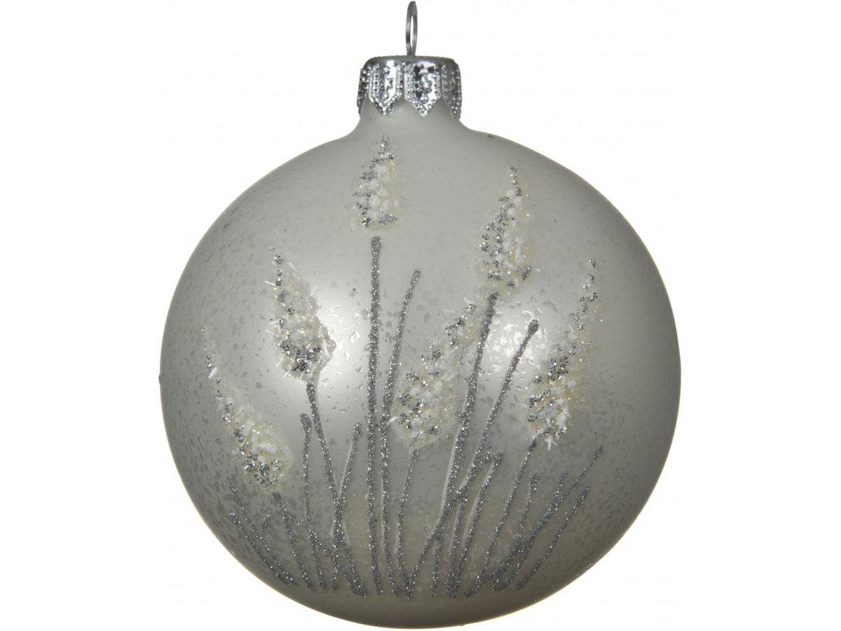 Pearl White Toned with Grassy Leaf Detail Decorative Christmas Bauble Hanging Decoration - The Cooks Cupboard Ltd