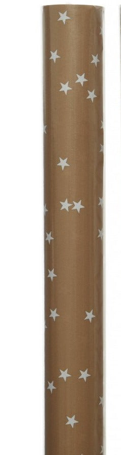 Gift Wrap Paper 2 metre Roll Gold with White Stars - The Cooks Cupboard Ltd