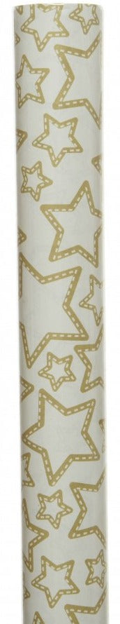 Gift Wrap Paper 2 metre Roll White with Gold Stars - The Cooks Cupboard Ltd