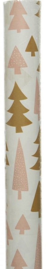 Gift Wrap Paper 2 metre Roll Pink and Gold Trees - The Cooks Cupboard Ltd