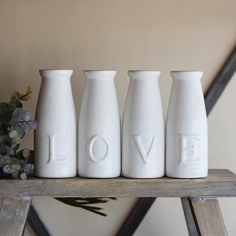 Set of Four White Ceramic Decorative LOVE Vases - Kate's Cupboard