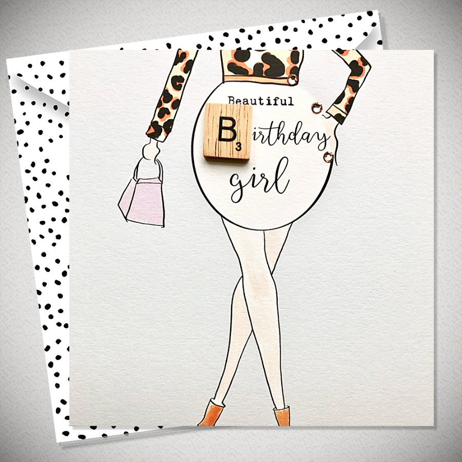 Greeting Card with Envelope - Beautiful Birthday Girl Scrabble Letter Card