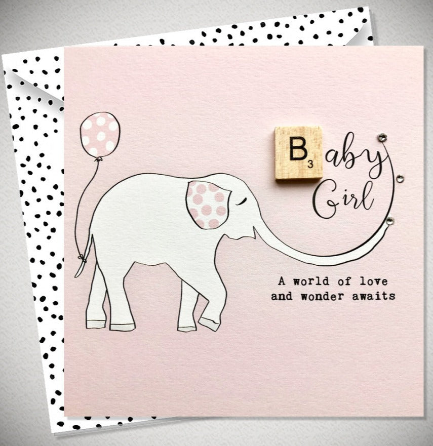 Greeting Card with Envelope - Baby Girl Scrabble Letter Card - Kate's Cupboard