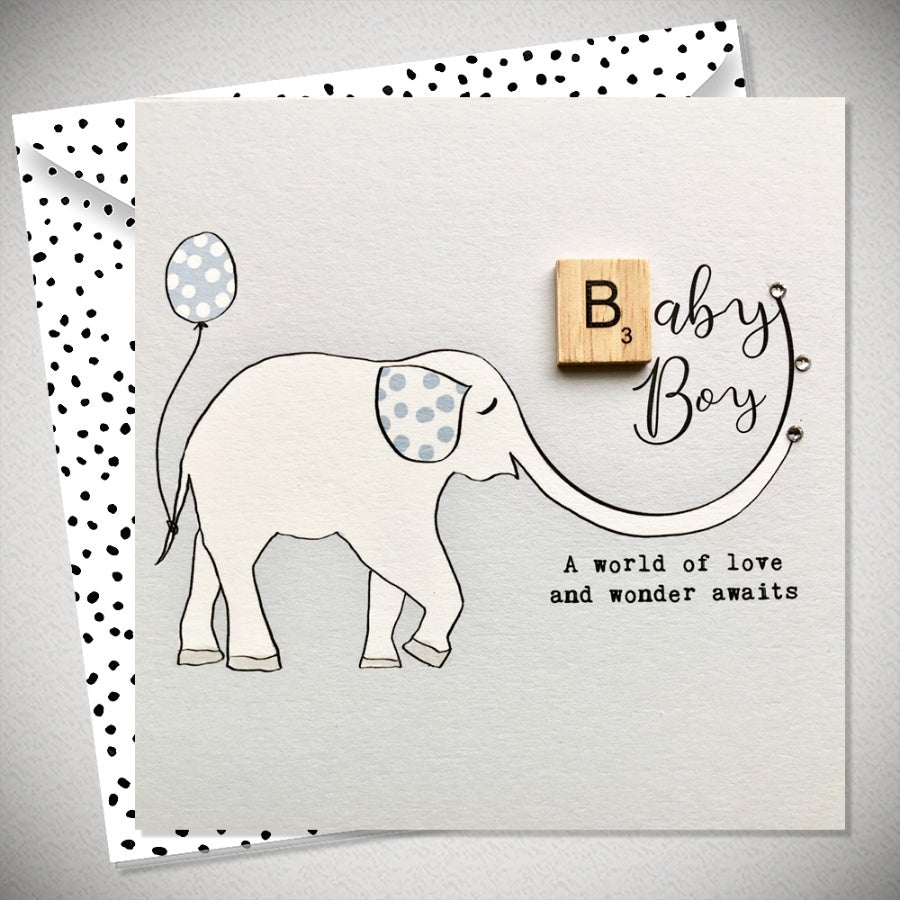 Greeting Card with Envelope - Baby Boy Scrabble Letter Card - Kate's Cupboard