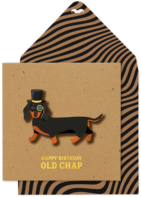 Greeting Card with Envelope - Happy Birthday Old Chap Dachshund Theme