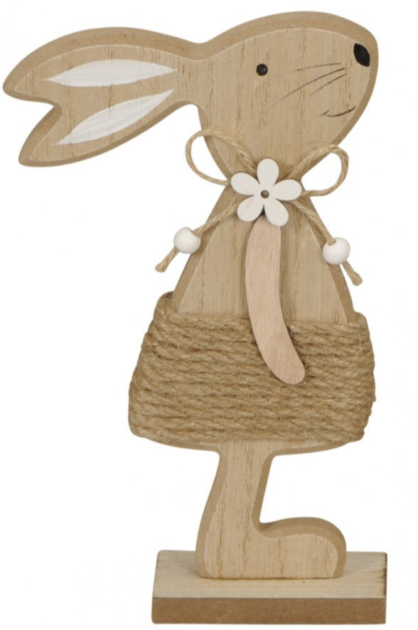 Wooden Standing Bunny Rabbit with Jute String & Flower Details