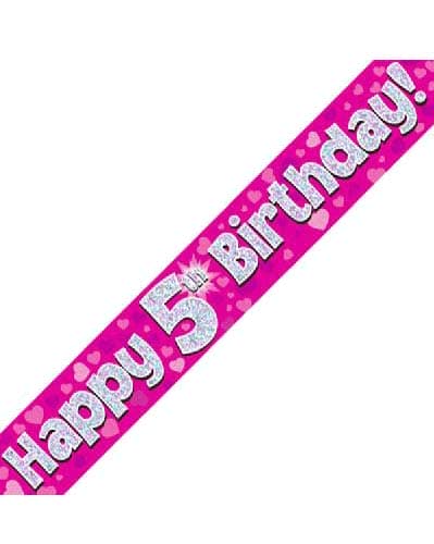 Pink Theme Age 5 5th Birthday Celebration Happy Birthday Banner