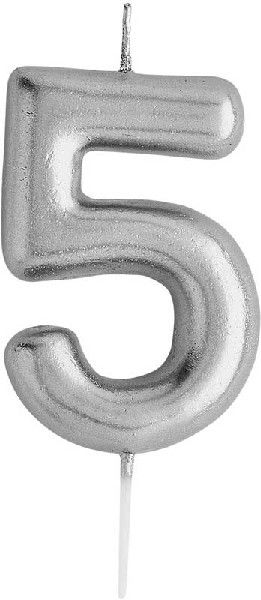 Silver Birthday Celebration Candle - Number / Age 5