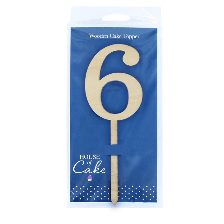 Wooden Number Cake Pic Instant Numeral Topper - 6 - The Cooks Cupboard Ltd
