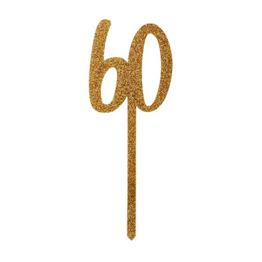 Gold Glitter Acrylic Number 60 60th Age Cake Topper - Kate's Cupboard