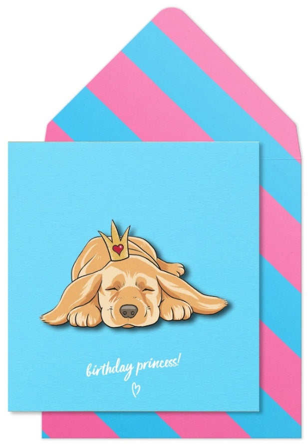 Greeting Card with Envelope - Birthday Princess - Puppy Dog Design