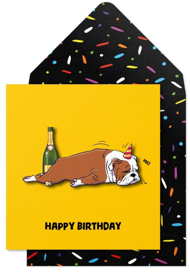 Greeting Card with Envelope - Boozy Bulldog Happy Birthday 