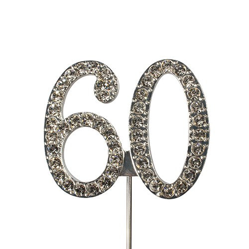 Diamante Number Cake Topper on pick- 60 - The Cooks Cupboard Ltd