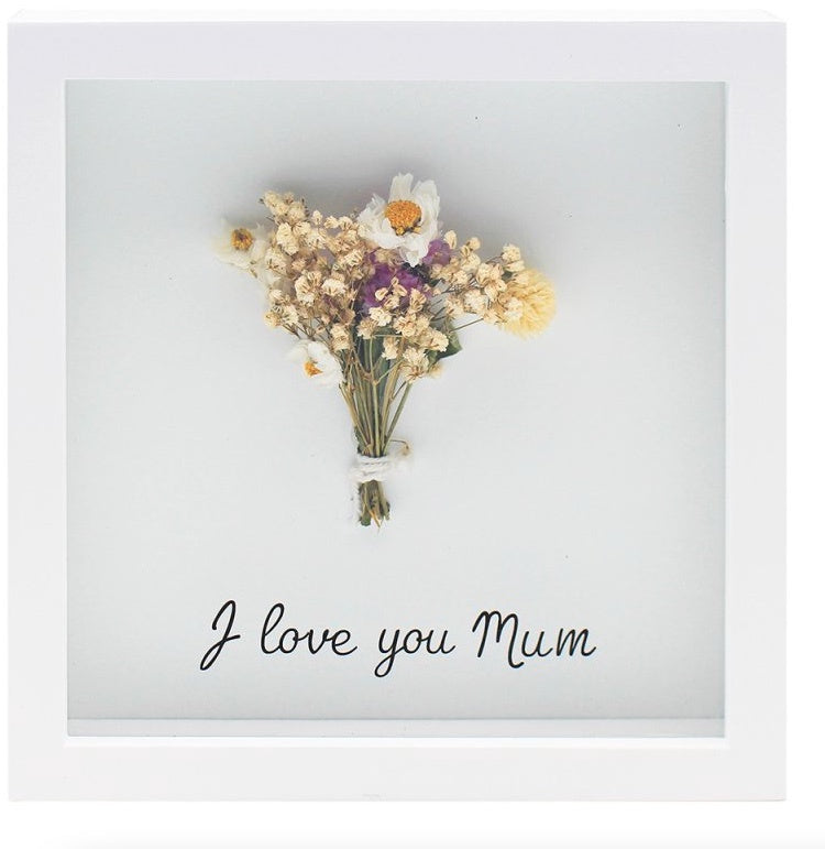 I Love you Mum Box Frame Dried Foliage Flower Decorative Plaque