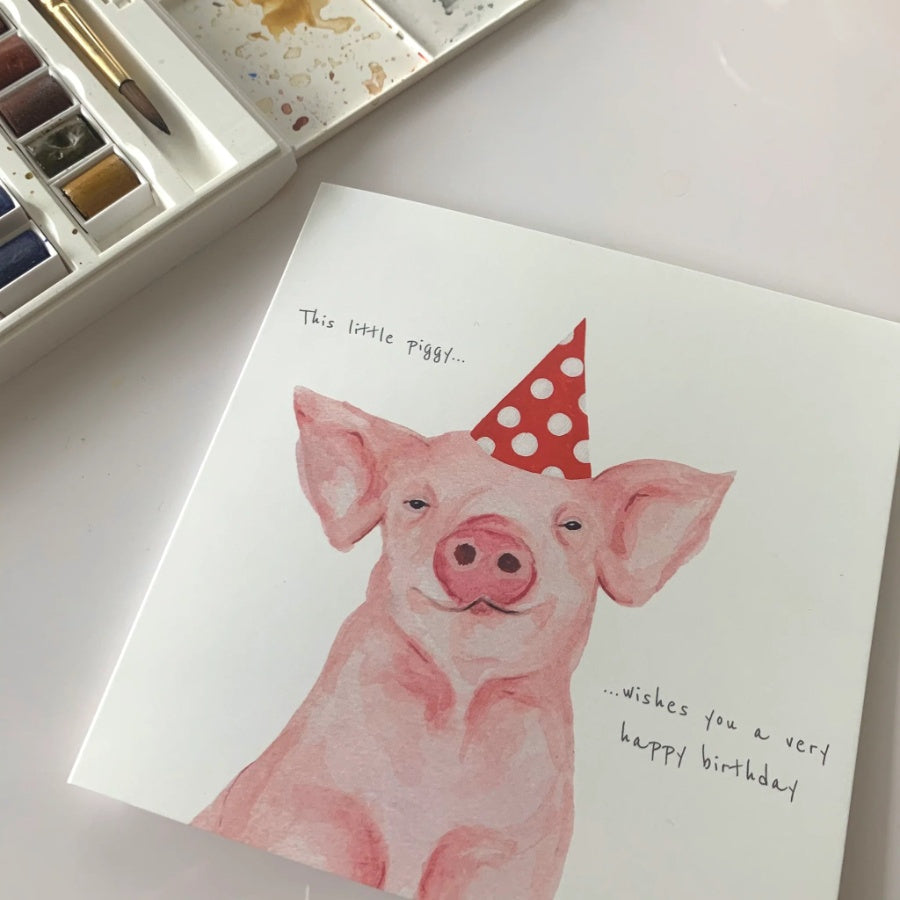 Greeting Card with Envelope - This little Piggy ----wishes you a very Happy Birthday