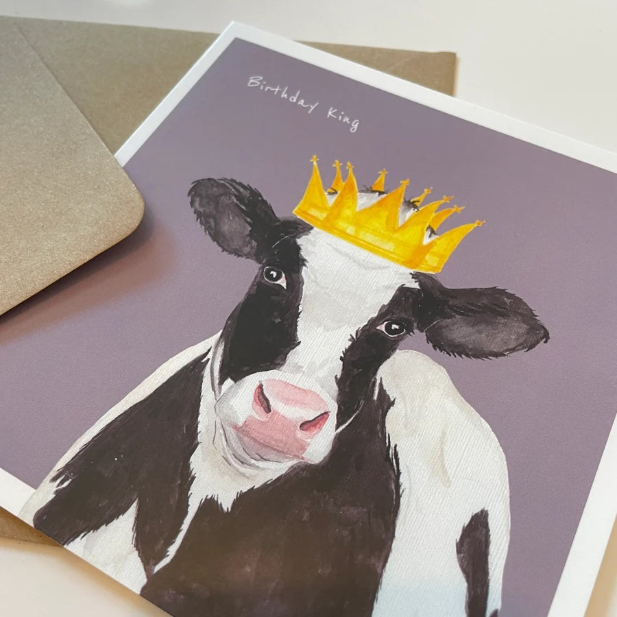 Greeting Card with Envelope -  Birthday King - Cow Theme