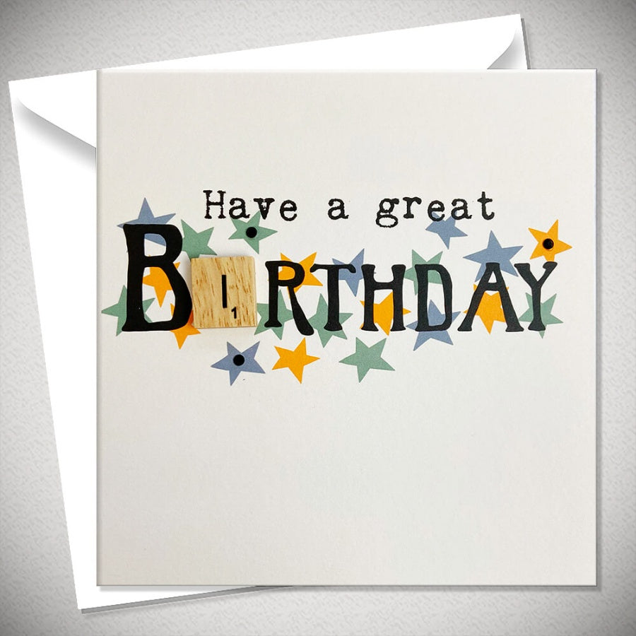 Greeting Card with Envelope - Have a great Birthday Scrabble Letter Card